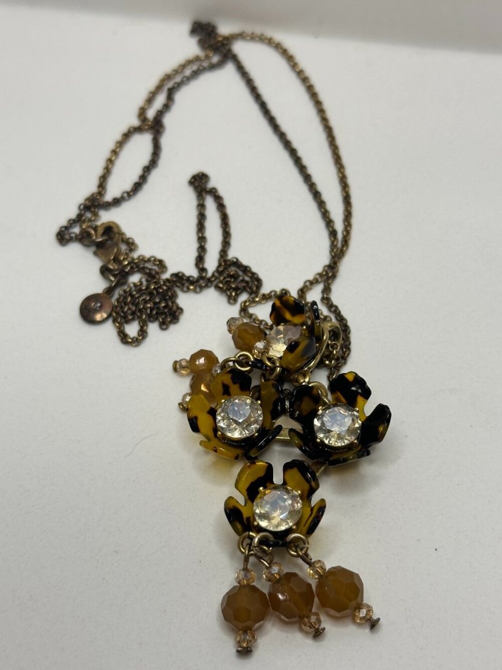Talbots Tortoiseshell Floral Crystal Statement Pendant Necklace
